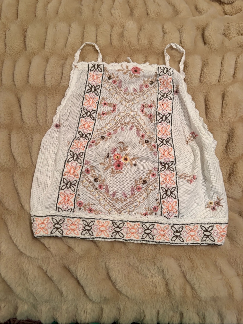Free People White Embroidered Floral Camisole